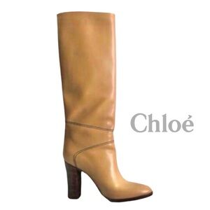 CHLOE Coastal Western Knee-High Calf Stitched Heeled Boot - NIB